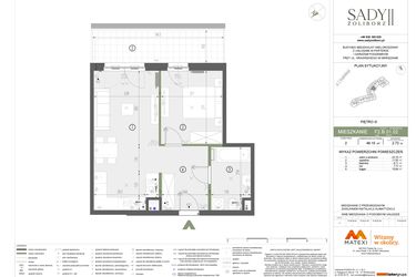 Rzut - Mieszkanie na sprzedaż 2 pokoje o powierzchni 48,1 m² - numer F2.B.03.02 w Sady Żoliborz II