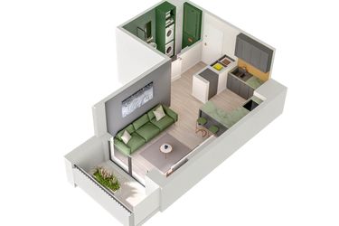 Rzut - Mieszkanie na sprzedaż 1 pokój o powierzchni 26,68 m² - numer C.33.B w Quercus bud. C
