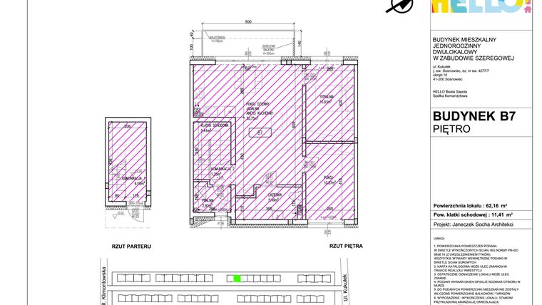 Rzut - Mieszkanie na sprzedaż 3 pokoje o powierzchni 62,16 m² - numer B7.2 w HELLO! KUKUŁKI bud. B