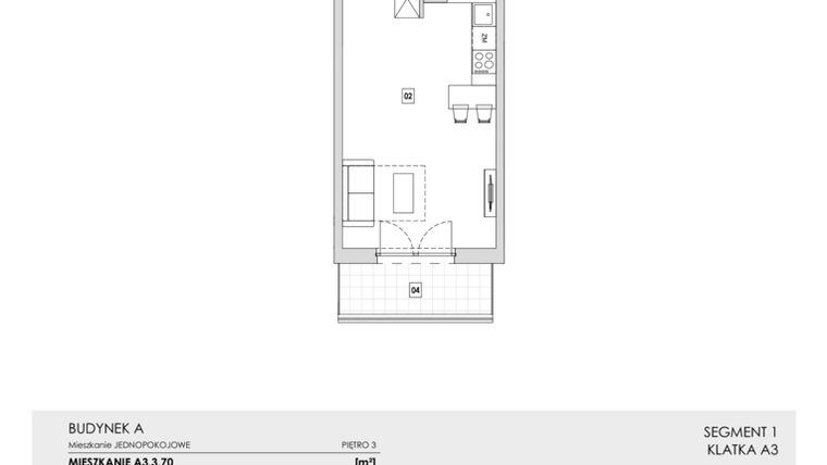 Rzut - Mieszkanie na sprzedaż 1 pokój o powierzchni 34,62 m² - numer A3.3.70 w Zakole Wisły