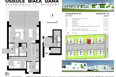 Rzut - Mieszkanie na sprzedaż 4 pokoje o powierzchni 83,55 m² - numer B.13 w Osiedle "Biała Dama"