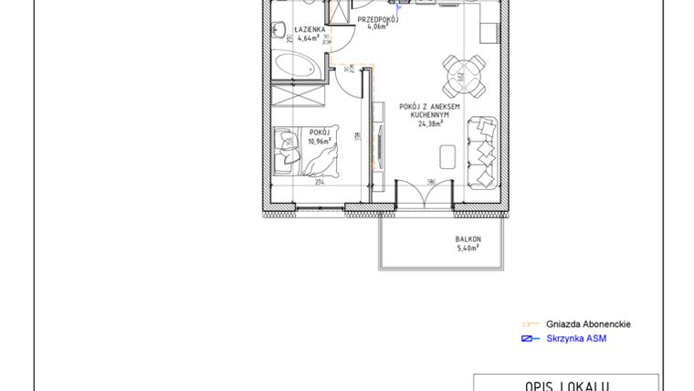 Rzut - Mieszkanie na sprzedaż 2 pokoje o powierzchni 44,04 m² - numer 19 w Harmonia bud. M3
