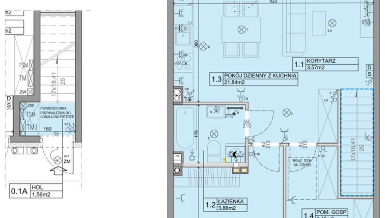 Rzut - Mieszkanie na sprzedaż 3 pokoje o powierzchni 56,07 m² - numer 90 w Manufaktura Marki 2 etap IV