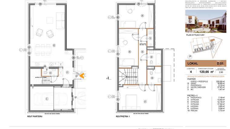 Rzut - Dom na sprzedaż 4 pokoje o powierzchni 120,66 m² - numer D.1 w Osiedle Prestige - Stare Babice