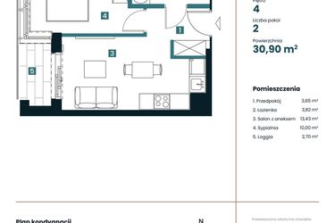 Rzut - Mieszkanie na sprzedaż 1 pokój o powierzchni 30,9 m² - numer M405 w Sea Breeze