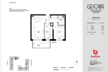 Rzut - Mieszkanie na sprzedaż 2 pokoje o powierzchni 46,76 m² - numer 8 w Gajowa bud. A