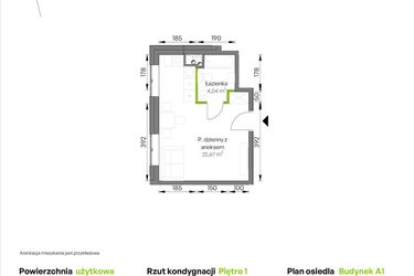 Rzut - Mieszkanie na sprzedaż 1 pokój o powierzchni 26,71 m² - numer A1/01/20 w WUWA Vita