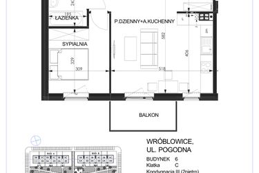 Rzut - Mieszkanie na sprzedaż 2 pokoje o powierzchni 46,9 m² - numer 6C - 3A w Zielona Lutynia