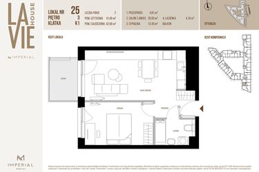 Rzut - Mieszkanie na sprzedaż 2 pokoje o powierzchni 41,48 m² - numer 25 w La Vie House