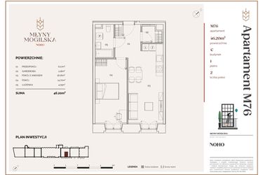 Rzut - Mieszkanie na sprzedaż 2 pokoje o powierzchni 46,2 m² - numer C.76 w Młyny Mogilska