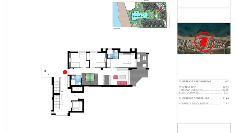 Rzut - Mieszkanie na sprzedaż 3 pokoje o powierzchni 91,64 m² - numer PB-C-2 w Apartamenty w Dénia - 14051638