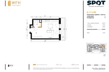 Rzut - Mieszkanie na sprzedaż 1 pokój o powierzchni 36,42 m² - numer C.1.03 w SPOT