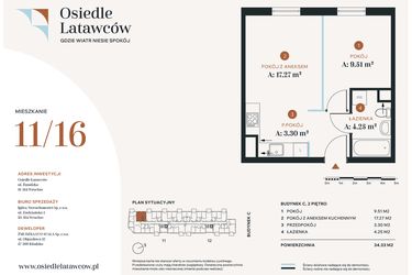 Rzut - Mieszkanie na sprzedaż 2 pokoje o powierzchni 34,33 m² - numer C11-16 w Osiedle Latawców