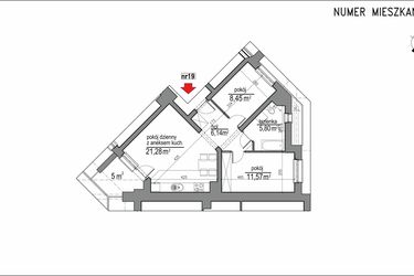 Rzut - Mieszkanie na sprzedaż 3 pokoje o powierzchni 53,24 m² - numer 1m.19 w Osiedle Rytm