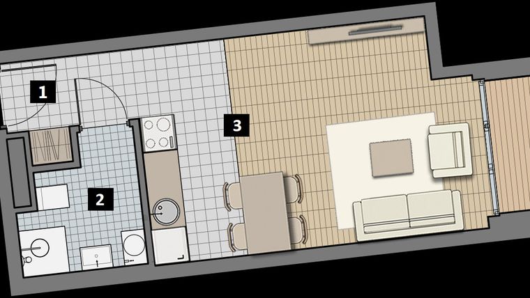 Rzut - Mieszkanie na sprzedaż 1 pokój o powierzchni 28 m² - numer 2.16C w City Łobzów