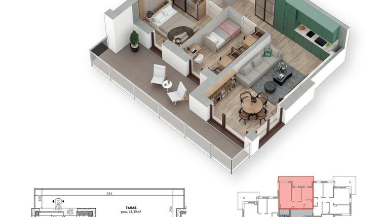 Rzut - Mieszkanie na sprzedaż 3 pokoje o powierzchni 51,59 m² - numer 10 w Villa Park - Etap III