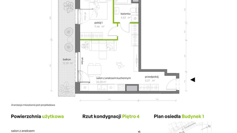 Rzut - Mieszkanie na sprzedaż 2 pokoje o powierzchni 46,53 m² - numer 1.04.M54 w Morska Vita