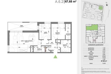 Rzut - Mieszkanie na sprzedaż 3 pokoje o powierzchni 67,11 m² - numer A.6.2 w Park Przy Stawach