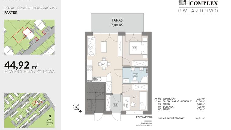 Rzut - Mieszkanie na sprzedaż 3 pokoje o powierzchni 44,92 m² - numer D17.1 w Osiedle Gwiazdowo etap 8