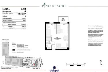 Rzut - Mieszkanie na sprzedaż 2 pokoje o powierzchni 43,51 m² - numer 6.40 w Pino Resort
