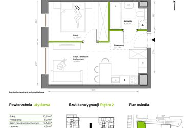 Rzut - Mieszkanie na sprzedaż 2 pokoje o powierzchni 34,02 m² - numer A.2.3 w Żywiecka Vita