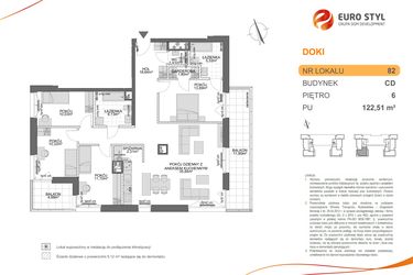 Rzut - Mieszkanie na sprzedaż 5 pokoi o powierzchni 122,51 m² - numer CD.82 w DOKI Living