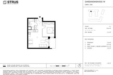 Rzut - Mieszkanie na sprzedaż 2 pokoje o powierzchni 42,07 m² - numer D18 w Podskarbińska 28