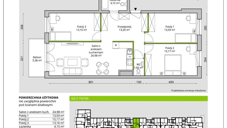 Rzut - Mieszkanie na sprzedaż 4 pokoje o powierzchni 85,85 m² - numer 6.13 w Baltea Apartments