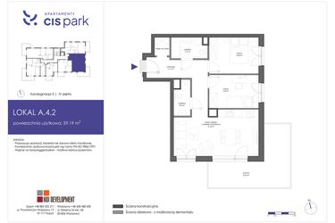 Rzut - Mieszkanie na sprzedaż 3 pokoje o powierzchni 59,19 m² - numer A.4.2 w CIS Park