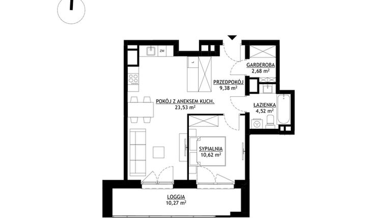 Rzut - Mieszkanie na sprzedaż 2 pokoje o powierzchni 50,73 m² - numer A40 w FUTURO