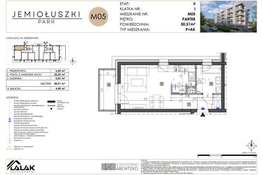 Rzut - Mieszkanie na sprzedaż 1 pokój o powierzchni 30,42 m² - numer A2_M05 w Jemiołuszki Park etap 2