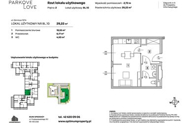 Rzut - Mieszkanie na sprzedaż 1 pokój o powierzchni 29,22 m² - numer BL.10 w Parkove Love - apartamenty inwestycyjne