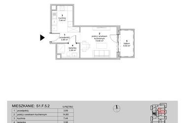 Rzut - Mieszkanie na sprzedaż 1 pokój o powierzchni 30,11 m² - numer S1.F.5.2 w ATAL Idea Swarzędz II