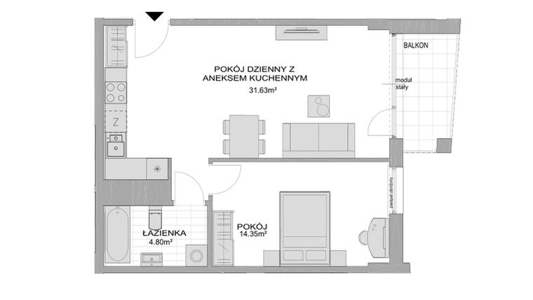 Rzut - Mieszkanie na sprzedaż 2 pokoje o powierzchni 51,75 m² - numer CP/R7/94 w Centralpark