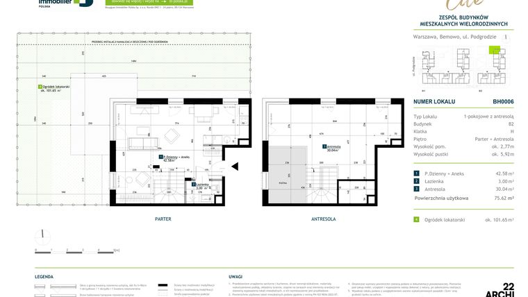 Rzut - Mieszkanie na sprzedaż 1 pokój o powierzchni 75,61 m² - numer BH0006 w Viva Cité