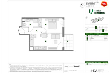 Rzut - Mieszkanie na sprzedaż 2 pokoje o powierzchni 38,53 m² - numer 5.1.A.26 w Osiedle Urbino etap 5