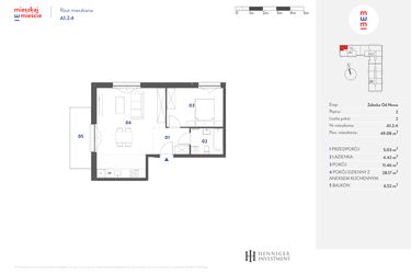 Rzut - Mieszkanie na sprzedaż 2 pokoje o powierzchni 49,08 m² - numer A1.2.4 w Mieszkaj w mieście Załęska od Nowa