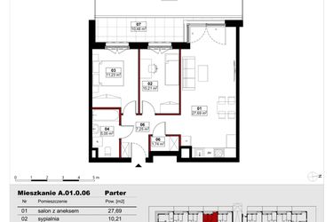 Rzut - Mieszkanie na sprzedaż 3 pokoje o powierzchni 63,17 m² - numer A01.0.06 w Skwer Witosa
