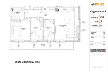 Rzut - Mieszkanie na sprzedaż 4 pokoje o powierzchni 86,68 m² - numer 50 w Osiedle StaLove etap I
