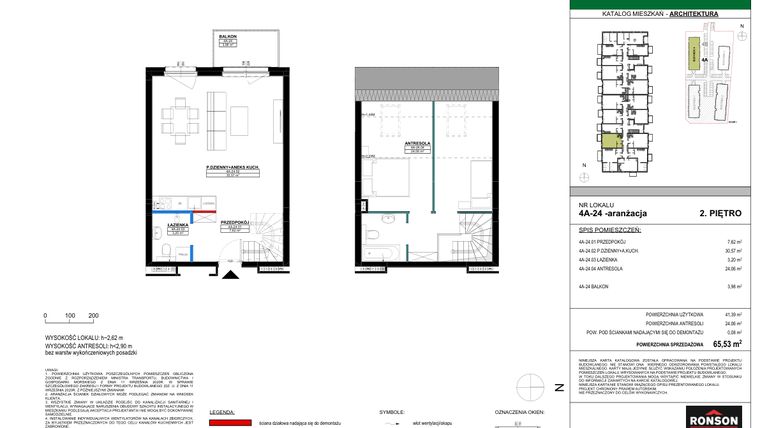 Rzut - Mieszkanie na sprzedaż 3 pokoje o powierzchni 63,89 m² - numer 4A_24 w Nowa Północ etap 2