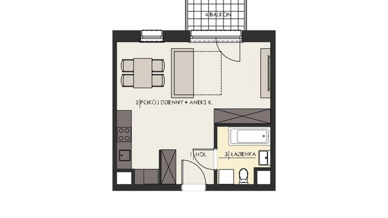 Rzut - Mieszkanie na sprzedaż 1 pokój o powierzchni 34,3 m² - numer 43 w Osiedle Platinum III