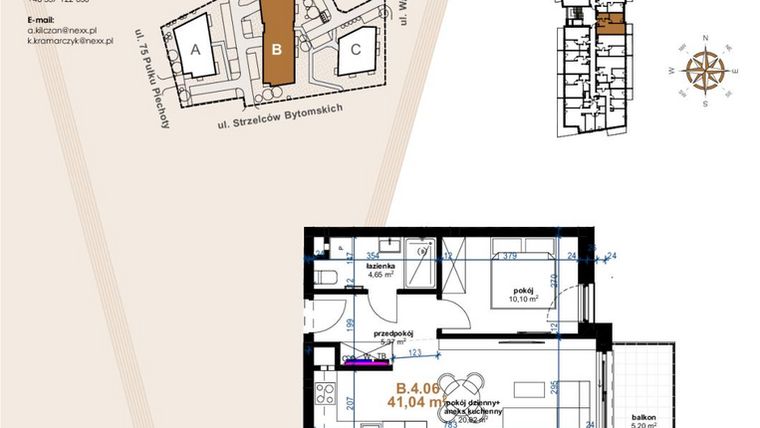 Rzut - Mieszkanie na sprzedaż 2 pokoje o powierzchni 41,04 m² - numer VB.4.06 w Vanda Park