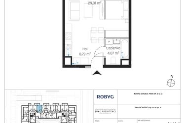Rzut - Mieszkanie na sprzedaż 1 pokój o powierzchni 34,77 m² - numer J.1M14 w Nadmotławie Apartments etap J