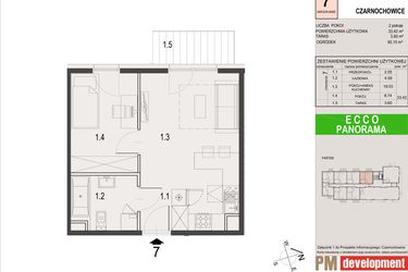 Rzut - Mieszkanie na sprzedaż 2 pokoje o powierzchni 33,42 m² - numer 7.A w Ecco Panorama etap I budynki A, B