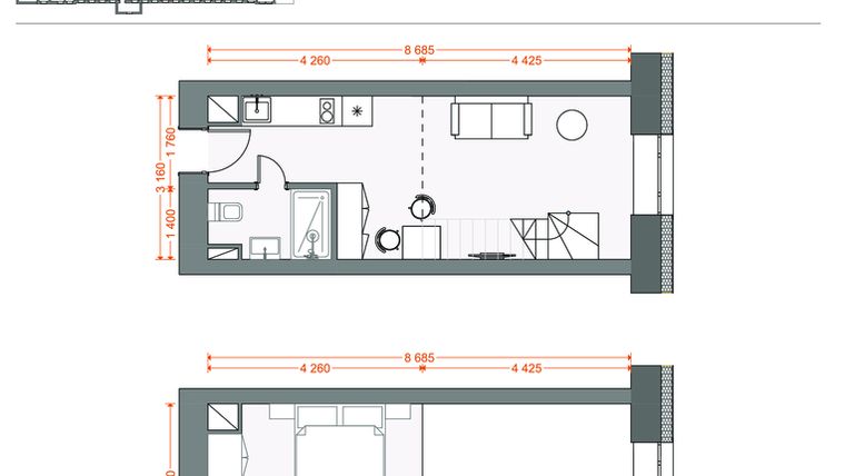 Rzut - Mieszkanie na sprzedaż 2 pokoje o powierzchni 39,49 m² - numer 93 w Legionów 102