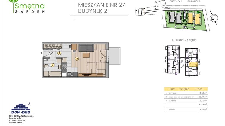 Rzut - Mieszkanie na sprzedaż 1 pokój o powierzchni 31,38 m² - numer 27 w Smętna Garden