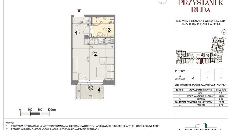 Rzut - Mieszkanie na sprzedaż 1 pokój o powierzchni 26,41 m² - numer 21 w Przystanek Ruda