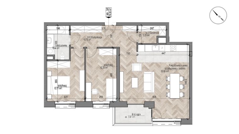 Rzut - Mieszkanie na sprzedaż 3 pokoje o powierzchni 78,35 m² - numer 9 w Apartamenty Czysta