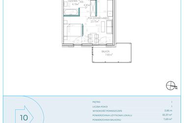 Rzut - Mieszkanie na sprzedaż 1 pokój o powierzchni 32,37 m² - numer C10 w Dwa Jeziora CD