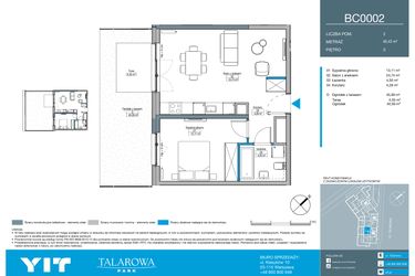 Rzut - Mieszkanie na sprzedaż 2 pokoje o powierzchni 46,43 m² - numer BC0002 w Talarowa Park